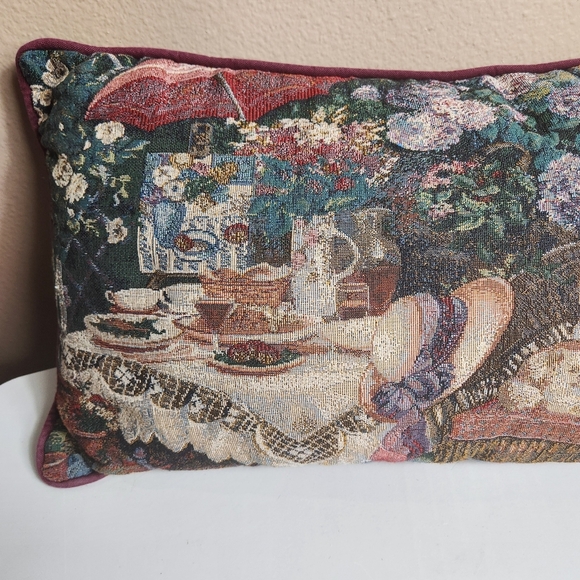 Newport Garden Lunch Cottagecore Tapestry Pillow-24x10x5" - Picture 2 of 5